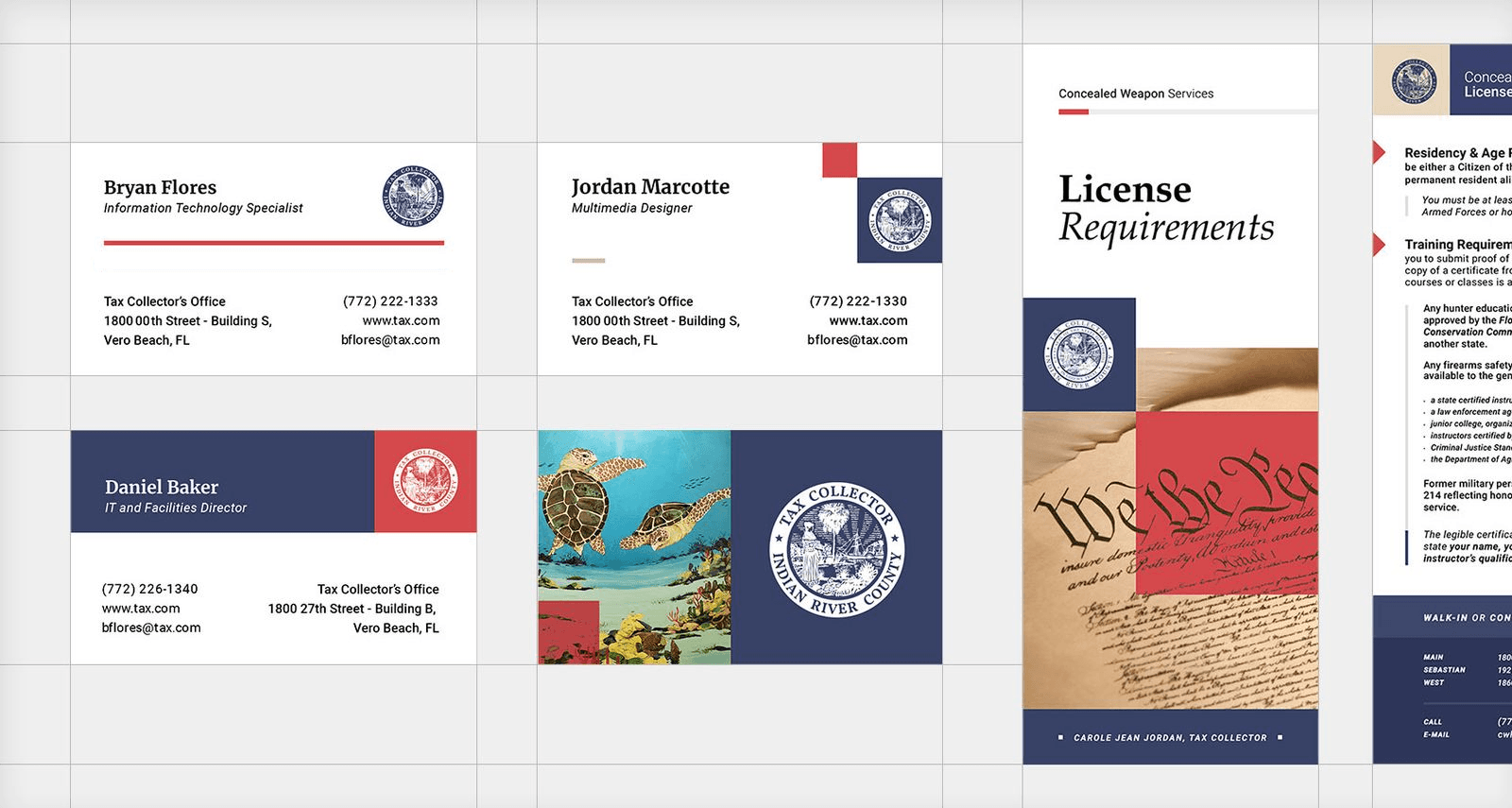 Tax Collector business cards and concealed-weapons service guide