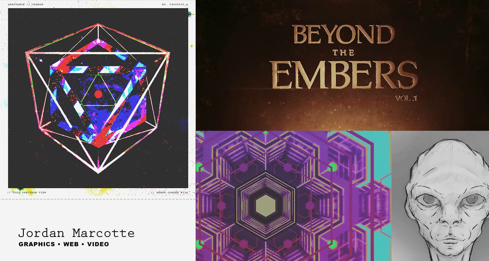Dimensional portfolio artwork with bold graphic composition